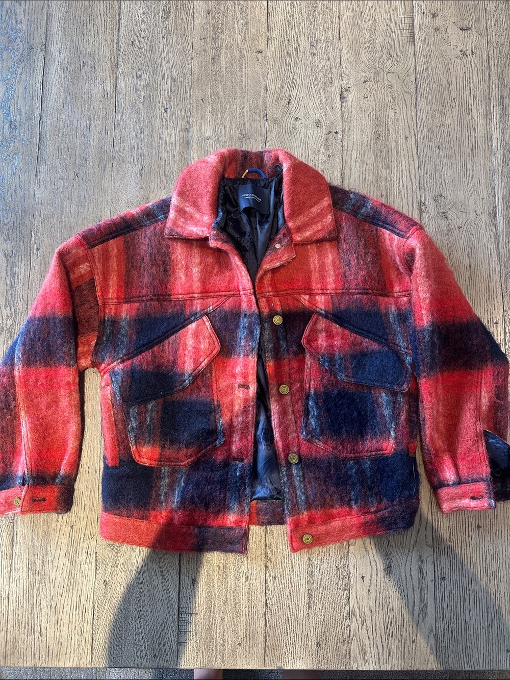 Scotch & Soda Red and Navy Plaid Kids Jean Jacket